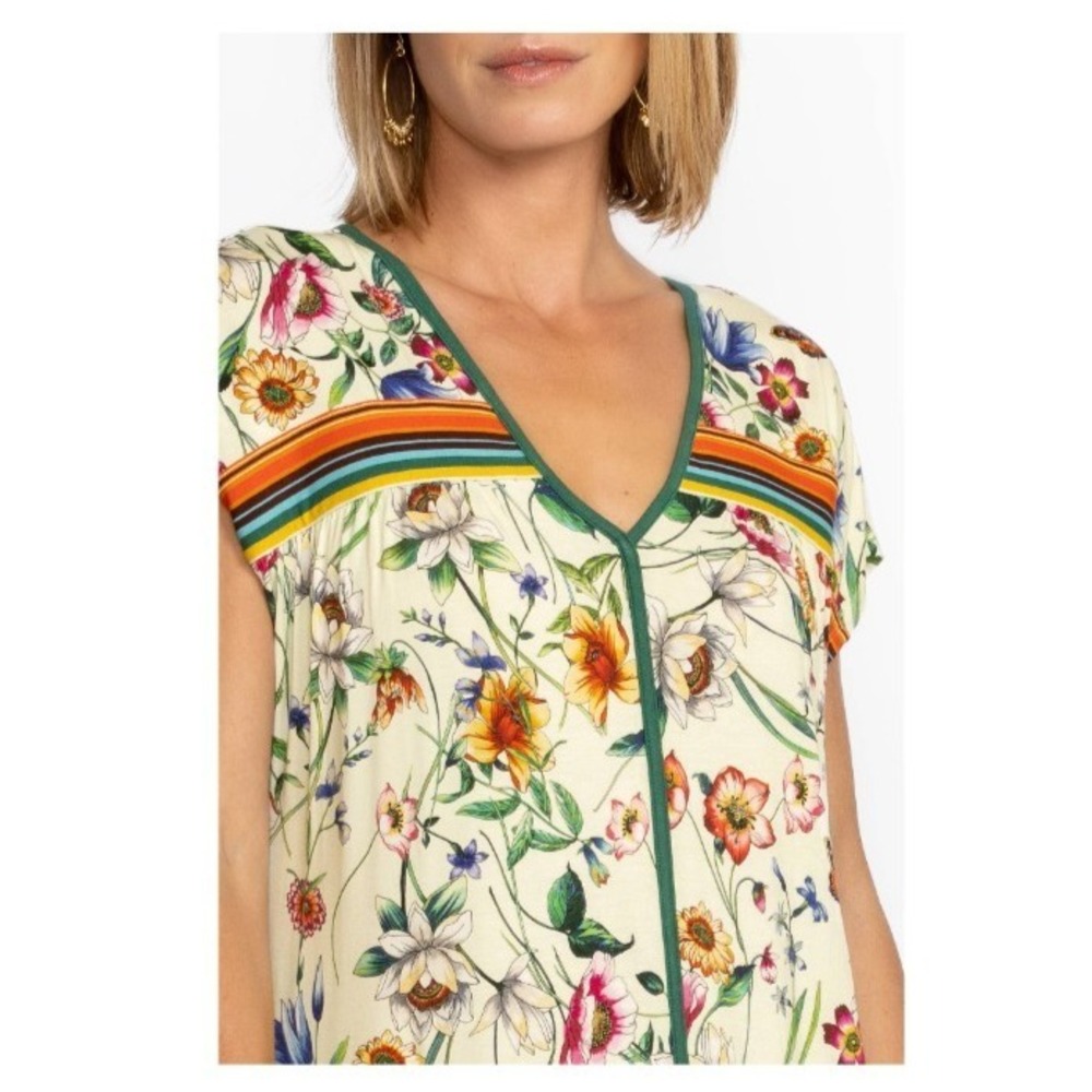 Johnny Was Felix Trapeze Midi Dress Floral Medium SS V-Neck Stretch Bamboo Blend - Picture 6 of 16